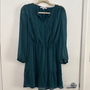LOFT Teal Textured Long Sleeve Mini Dress – Petite Large